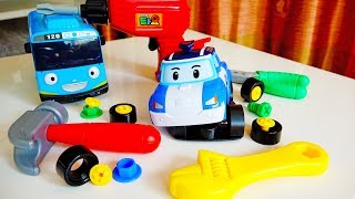 로보카 폴리 경찰차 수리놀이 예준이의 타요 버스 공구놀이 경찰 자동차 장난감 바퀴 수리방법 Police Car Repair Kids Play Tayo Bus Wheels