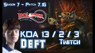 KT Deft TWITCH vs VAYNE ADC - Patch 7.16 KR Ranked