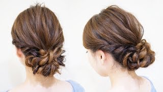 ☆かわいいシニヨンのヘアアレンジ！巻かないでOK! ロープ編みだけでできる！Hair styling Hair arrangement 头发　헤어EASY Updo Hairstyle
