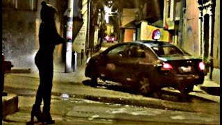 CROSSDRESSER WALKING WITH CAREFULLY AT THE NIGHT