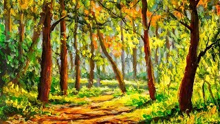 Как нарисовать СОЛНЕЧНЫЙ ЛЕСНОЙ ПЕЙЗАЖ. Художник Валерий Рыбаков. Мастер класс. Time Lapse