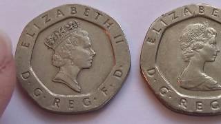 Two Twenty Pence Queen Elizabeth II Coins