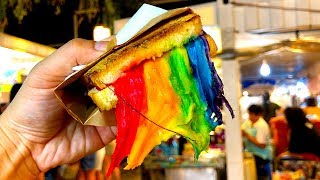 COLORFUL RAINBOW CHEESE TOAST | Bangkok Street Food, Thailand
