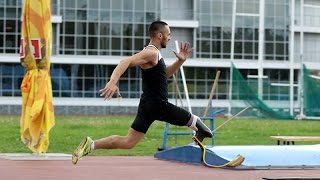Training in long jump paralympic disabled athlete Vadim Aleshkin