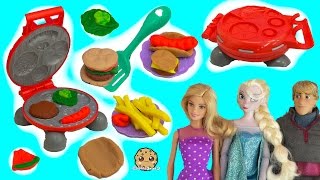 Barbie BBQ Doll Party With Disney Frozen + Playdoh Burger Barbecue Food Maker