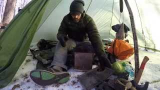 Hot Tent Wood Stove Bushcraft Overnight winter survival Backpacking.