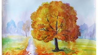 Как нарисовать ЗОЛОТУЮ ОСЕНЬ акварелью How to draw an autumn| Art School