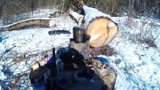 Полевая кухня готовка на печке щепочнице