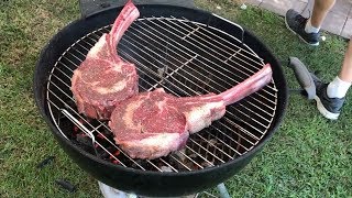 How To Grill Tomahawk Rib Eye Steaks on a Weber Grill With a BBQ Dragon Spin Grate