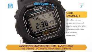 Casio DW5600E-1 Men's G-Shock Digital Black Resin 200M WR Dive Watch Review Video