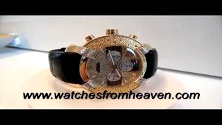 Aqua Master Black leather Chrono 20 Diamond Quartz Men's Watch #W96