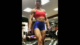 Muscle girl flexing
