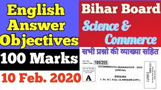 English 100 marks Answer key of objectives bihar board 2020 || 10 February 2020 || BSEB ||