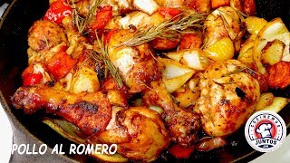 Piernas de pollo fritas y horneadas con vegetales