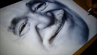 Ballpoint pen portrait - drawing without using sketch or grid. Part 2