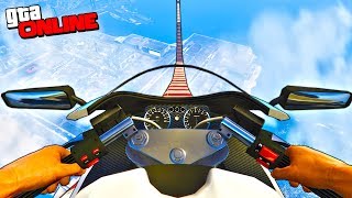 САМЫЙ СЛОЖНЫЙ СПУСК НА БАЙКЕ ПРИ СКОРОСТИ 968 КМ/Ч ПО ТОНКОМУ КАНАТУ В GTA 5