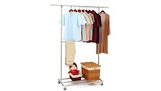 SUNPACE Double Rods Stainless Steel Adjustable Rolling Garment Rack  Extendable Clothes Hanging Rack