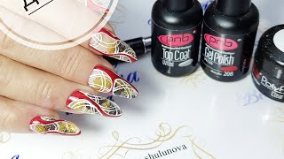Шикарный красный маникюр/Аквариумный дизайн ногтей/Наращивание материалами ТМ PNB/Шулунова Дарья