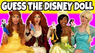 FROZEN ELSA, TIANA, MERIDA AND BELLE PLAY GUESS THE DISNEY DOLL CHALLENGE (Totally TV Parody)
