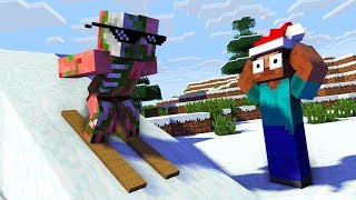 Monster School : SKIING & WINTER GAME CHALLENGE - Minecraft Animation