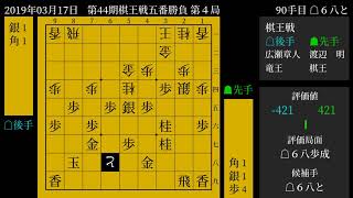 [将棋] 棋譜並べ 渡辺　明 棋王 vs. 広瀬章人 竜王 第44期棋王戦五番勝負 第４局 2019-03-17