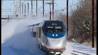 Amtrak & NJ Transit Kick Up Snow at Hamilton!! 1/3/14