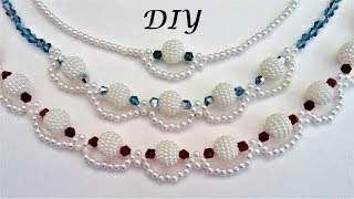 How to make pearl beaded necklace. Diy Necklace making tutorial.  3 beaded necklace patterns