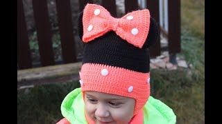 Шапка "Мини Маус" крючком на девочку 3-5 лет (обхват головы 49-51 см).