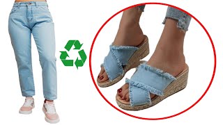 HOW TO MAKE A PAIR OF DENIM SANDALS – HACER SANDALIAS de JEANS – RECCICLAR JEANS