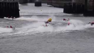 Zapcat racing River Tyne, lead boat overturns, UK, 8/2014