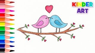Как нарисовать влюбленных птиц - Рисунки на день Валентина | How to draw love birds