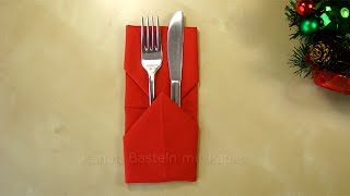 Servietten falten: Bestecktasche - Einfache Tischdeko basteln  - DIY - Basteln Ideen