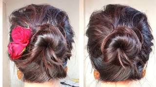 Indian Traditional Festive Bun Hairstyles| Messy Donut Bun Juda Hairstyle|AlwaysPrettyUseful