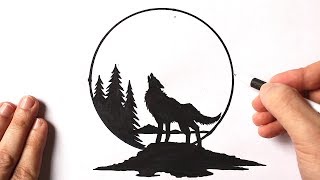 Как нарисовать Волка Воющего на Луну (Ehedov Elnur)
