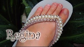 Chinelo decorado - Entrelaçado de pérolas, abs e strass