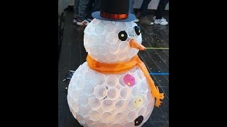 МК - снеговик из пластиковых стаканчиков ///// Master Class - a snowman out of plastic cups
