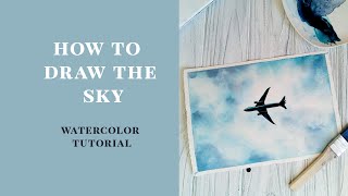 How to Paint a Watercolor Sky and Airplane. Как нарисовать небо акварелью.