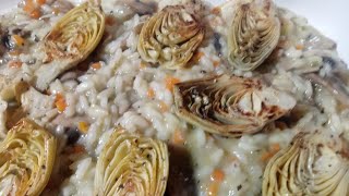Risoto con champiñones y alcauciles..