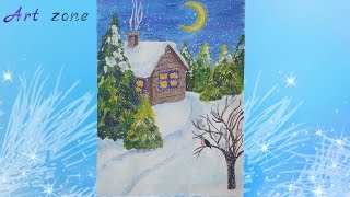 Как нарисовать зиму гуашью. Уроки рисования. How to draw a winter