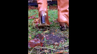 Brown tall leather high heel boots trampling and crushing #84