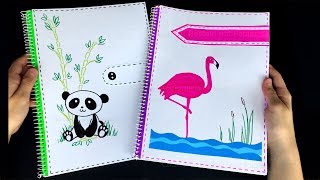 Basteln mit Papier: Block verschönern: Flamingo & Panda. Schulsachen: Ordner gestalten. DIY Schule