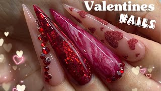 Red, Pink & Nude LONG STILETTO Valentines Acrylic Nails | Glitter Planet