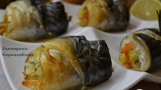 Рулетики из скумбрии с овощами. Пошаговый рецепт