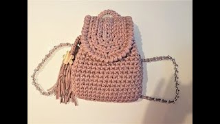 4-Рюкзачок из трикотажной пряжи крючком / Mochila de trapillo / T-shirt yarn backpack