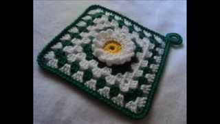Вязание крючком прихватки для кухни. Часть 2.  Crochet square motif.  Part 2.הוראות סריגה