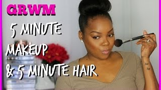 GRWM: 5 MINUTE MAKEUP & HAIR