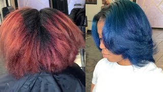 Coloring my clients hair from Red to Blue | Blue hair color