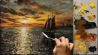 Sunset Seascape Oil Painting By Yasser Fayad