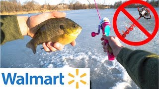 $25 Walmart IMPOSSIBLE ICE FISHING Challenge!! (No Drill Used)