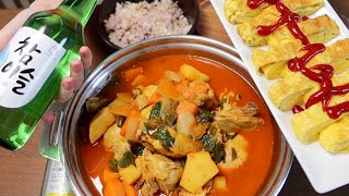 [고독한 혼술가#2] 쌀쌀한날 얼~큰한 닭볶음탕에 소주한잔!! 마무리로 너구리를..? Spicy chicken stew with Soju on a cold day!!